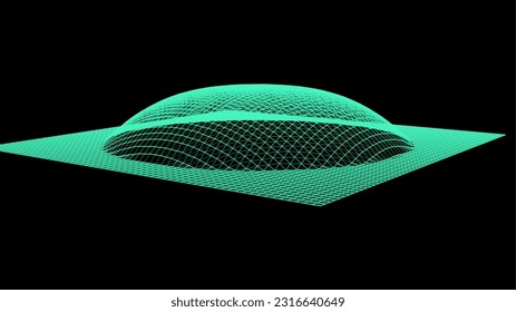 La burbuja se hinchó como la montaña. Colina, protrusión esférica. Hemisferio desde puntos. La onda de sonido de la dimensión puntos de partículas. Parte de la esfera efecto de la superficie del globo de la colina polar. Cálculo del gran flujo de datos.