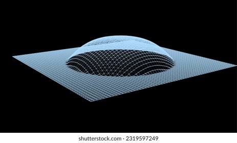 Bubble swelling as mountain. Hill, spherical protrusion. Hemisphere from dots.. Particle points dimension sound wave. Part of sphere effect polar hill globe surface. Big data flow calculation.