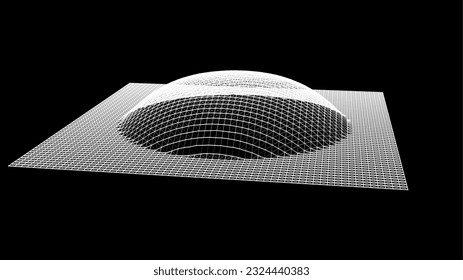 Bubble swelling as mountain. Hill, spherical protrusion. Hemisphere from dots.. Particle points dimension sound wave. Part of sphere effect polar hill globe surface. Big data flow calculation.