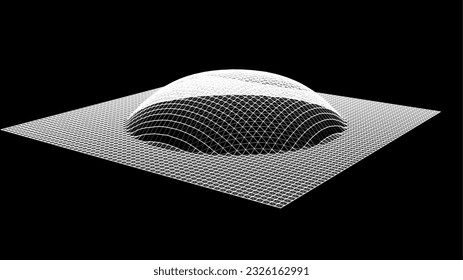 Bubble swelling as mountain. Hill, spherical protrusion. Hemisphere from dots.. Particle points dimension sound wave. Part of sphere effect polar hill globe surface. Big data flow calculation.