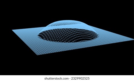 La burbuja se hinchó como la montaña. Colina, protrusión esférica. Hemisferio desde puntos. La onda de sonido de la dimensión puntos de partículas. Parte de la esfera efecto de la superficie del globo de la colina polar. Cálculo del gran flujo de datos.