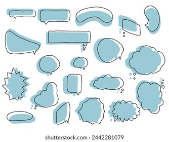 Bubble talk phrases hand draw big set . Online chat clouds  shapes vector isolated on white background. Stock illustration. Message boxes. Symbolic discussion