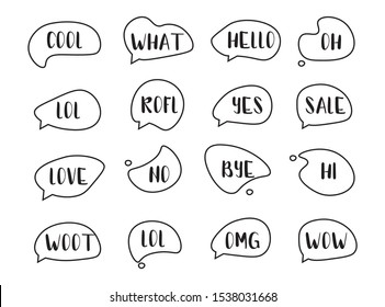 Bubble talk phrases. Online chat clouds with different words