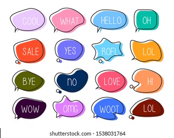 Bubble talk phrases. Online chat clouds with different words