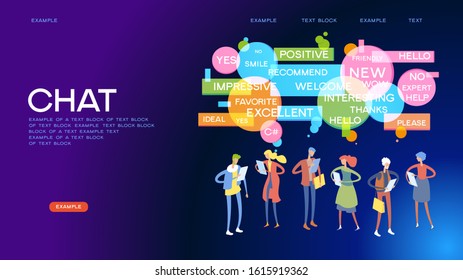 Bubble talk phrases. Online chat clouds with different words AND PEOPLE ICONS.