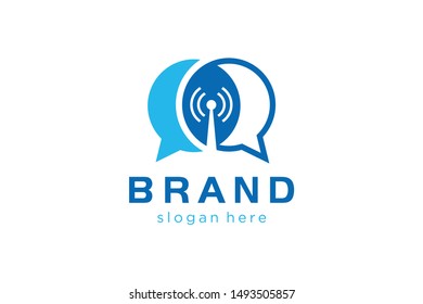 bubble talk and signal tower concept for logo template