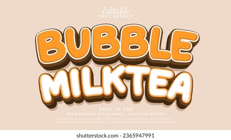 Bubble tea 3d text effect. Typography template for fresh beverage brand or product	
