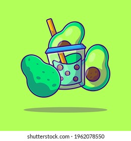 Bubble Tea and Avocado Vector Cartoon Illustration. Bubble Tea and Fruit Icon Concept White Isolated. Flat Cartoon Style Suitable for Web Landing Page, Banner, Sticker, and Background