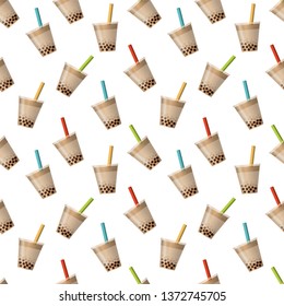 Bubble tea background. Seamless pattern vector.