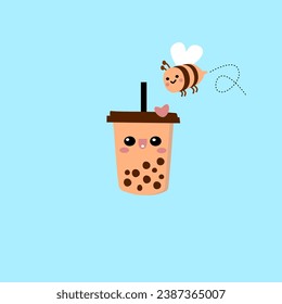 Bubble tea avec les abeilles qui volent pour le goûter