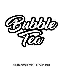 Bubble tea black and white calligraphic lettering. Delicious refreshment, tasty drink typography. Cafe menu item, tasty taiwan beverage name. Decorative text isolated on white background