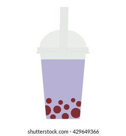 Bubble Tea with blueberry berries. Milk Cocktails in plastic cup, tubule, pastel colors on white background. Vector