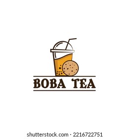 bubble tea and boba tea and cookies drink logo illustration design