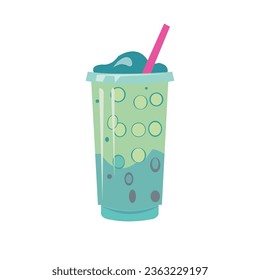 Bubble tea or boba drink vector illustration, blue milk boba tea, butterfly pea flower tea