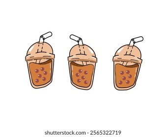 Bubble tea, boba tea. Bubble tea flavors cup design collection, Pearl milk tea, Yummy drinks, Taiwan milk, Boba Bubble Milk , Vector Illustration