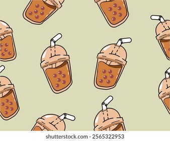 Bubble tea, boba tea. Bubble tea flavors cup design collection, Pearl milk tea, Yummy drinks, Taiwan milk, Boba Bubble Milk , Vector Illustration. boba seamless pattern.