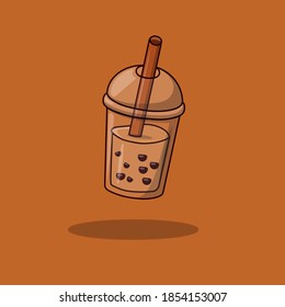 Bubble Tea Boba Milk Cartoon Vector Icon Illustration. Drink Icon Concept Isolated Premium Vector. Flat Cartoon Style