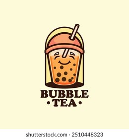 Bubble tea boba milk tea drink logo character mascot vector illustration