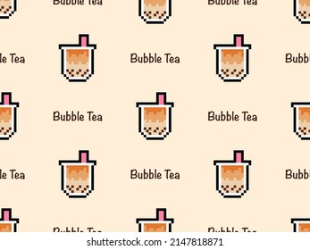 Bubble tea cartoon character seamless pattern on orange background.Pixel style