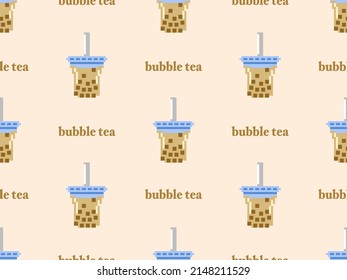 Bubble tea cartoon character seamless pattern on yellow background.Pixel style