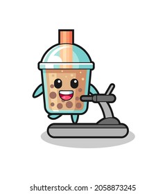 bubble tea cartoon character walking on the treadmill , cute style design for t shirt, sticker, logo element