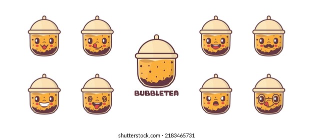 Bubble tea cartoon. fresh drink vector illustration. icon, emoticons, cartoons. isolated on a white background