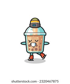 bubble tea cartoon as an ice skating player doing perform , cute style design for t shirt, sticker, logo element