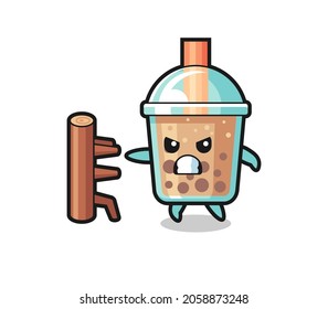 bubble tea cartoon illustration as a karate fighter , cute style design for t shirt, sticker, logo element
