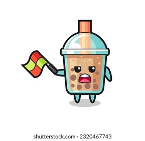 bubble tea cartoon as the line judge hold the flag up at a 45 degree angle , cute style design for t shirt, sticker, logo element