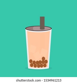 bubble tea cartoon on green background. vector illustration