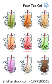 Bubble tea cat menu, boba tea cat set, delicious  bubble tea cat set menu