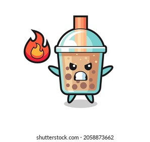 bubble tea character cartoon with angry gesture , cute style design for t shirt, sticker, logo element