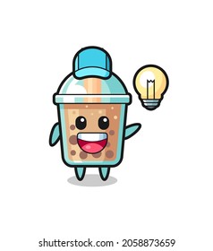 bubble tea character cartoon getting the idea , cute style design for t shirt, sticker, logo element