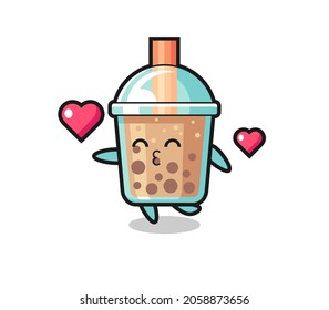 bubble tea character cartoon with kissing gesture , cute style design for t shirt, sticker, logo element
