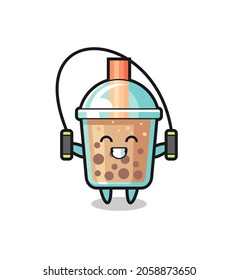 bubble tea character cartoon with skipping rope , cute style design for t shirt, sticker, logo element
