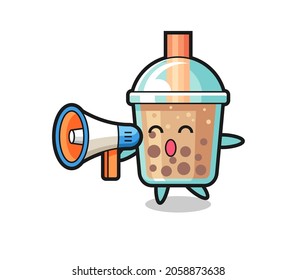 bubble tea character illustration holding a megaphone , cute style design for t shirt, sticker, logo element