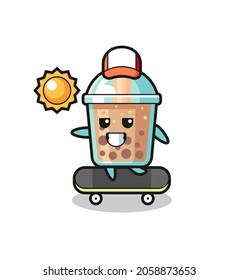 bubble tea character illustration ride a skateboard , cute style design for t shirt, sticker, logo element