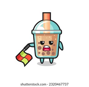 bubble tea character as line judge hold the flag down at a 45 degree angle , cute style design for t shirt, sticker, logo element