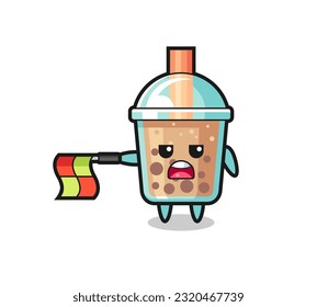 bubble tea character as line judge hold the flag straight horizontally , cute style design for t shirt, sticker, logo element