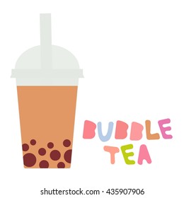 Bubble Tea with chocolate cocoa coffee. Milk Cocktails in plastic cup, tubule, pastel colors on white background. Vector