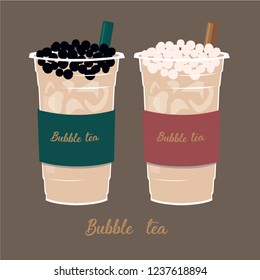 The Bubble Tea with Christmas style, black and white Pearl milk tea, black pearls is Taiwanese famous and popular cool drink.