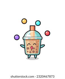 the bubble tea circus cartoon juggling a ball , cute style design for t shirt, sticker, logo element
