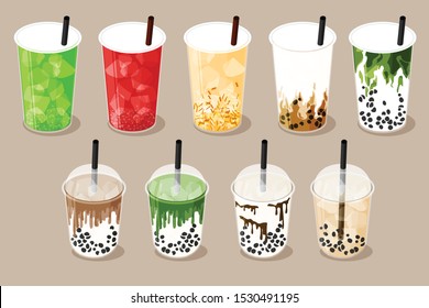 Bubble Tea And Club Soda, Vector Cafe Beverage