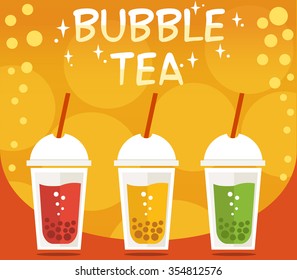 Bubble Tea or Tea Cocktail. Vector illustration of bubble tea on colorful background.