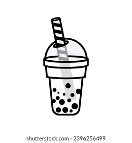 Bubble Tea or Coffee Drinks Isolated on White Background. Pearl Milk Tea, Boba Yummy Beverages in Glass or Plastic Cups with Straw, Graphic Design Collection, Cartoon Vector Illustration. Icon