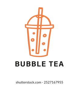 Bubble Tea cold drink beverage vector logo badge. Hand drawing bar logotype emblem. Vector sketch icon illustration