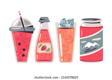 Bubble tea and cold drink cocktails vector cartoon set isolated on a white background.