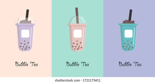 Bubble tea, Collection of bubble tea cup, three different design of buuble tea cups.