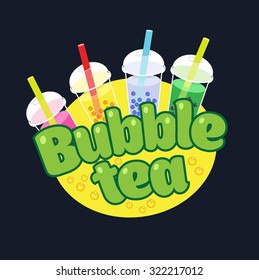 Bubble Tea concept logotype. Milky drink cup illustration.