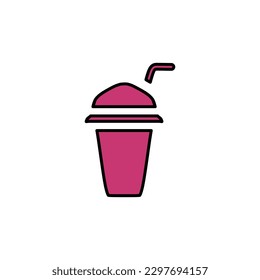 Bubble tea cup or boba drink color fill icon, world cuisine vector illustration in trendy style. Editable graphic resources for many purposes.